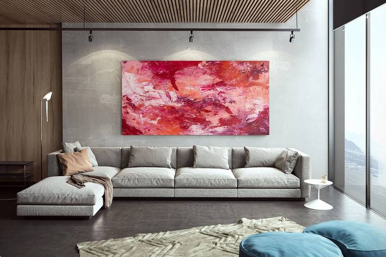 White Handmade Red Modern Abstract Canvas Artwork V192O